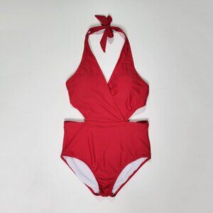 NEW Zeraca Surplice Neckline High Waisted Halter One Piece Bathing Suit - Medium